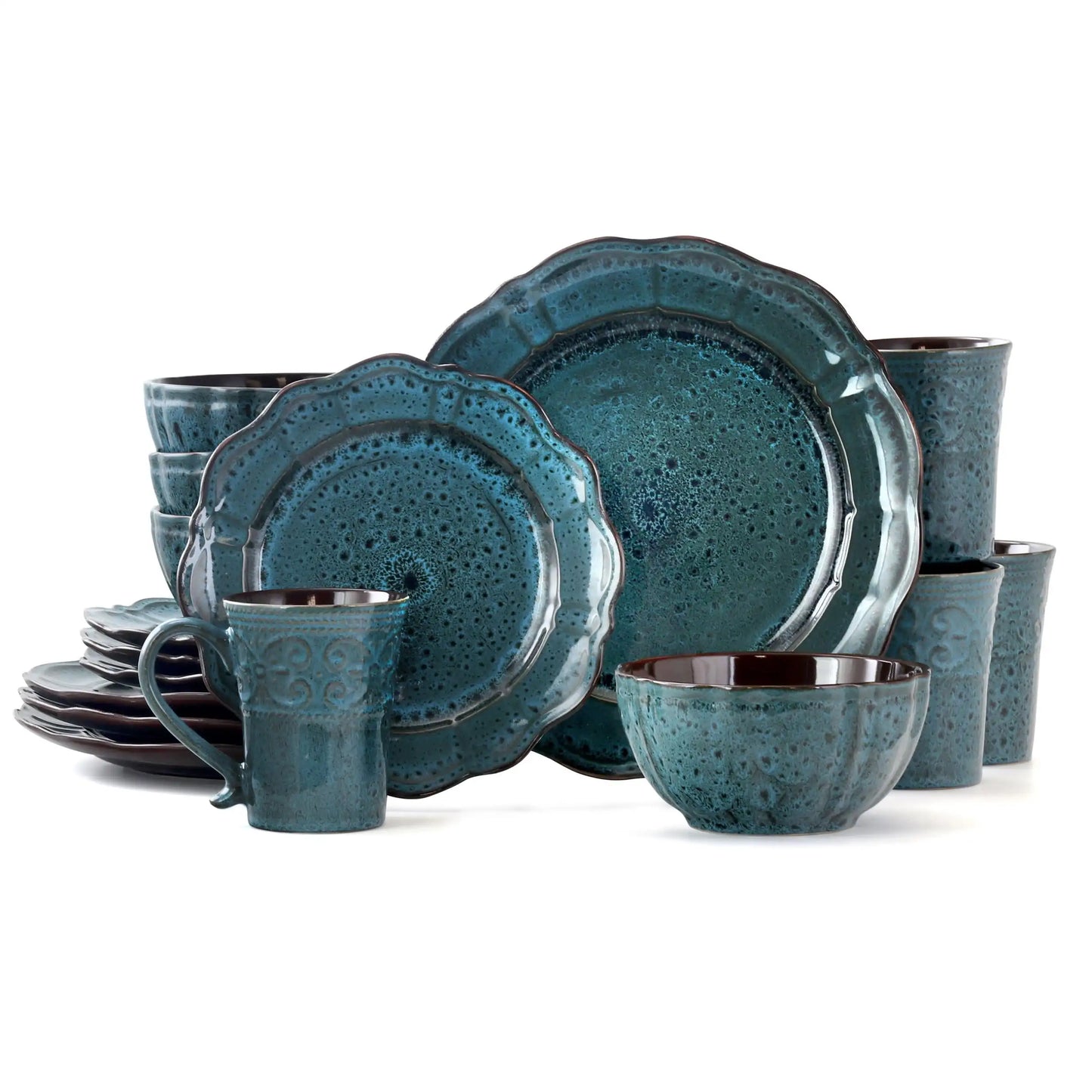 Lavish Blue 16 Piece Round Stoneware Dinnerware Set in Blue
