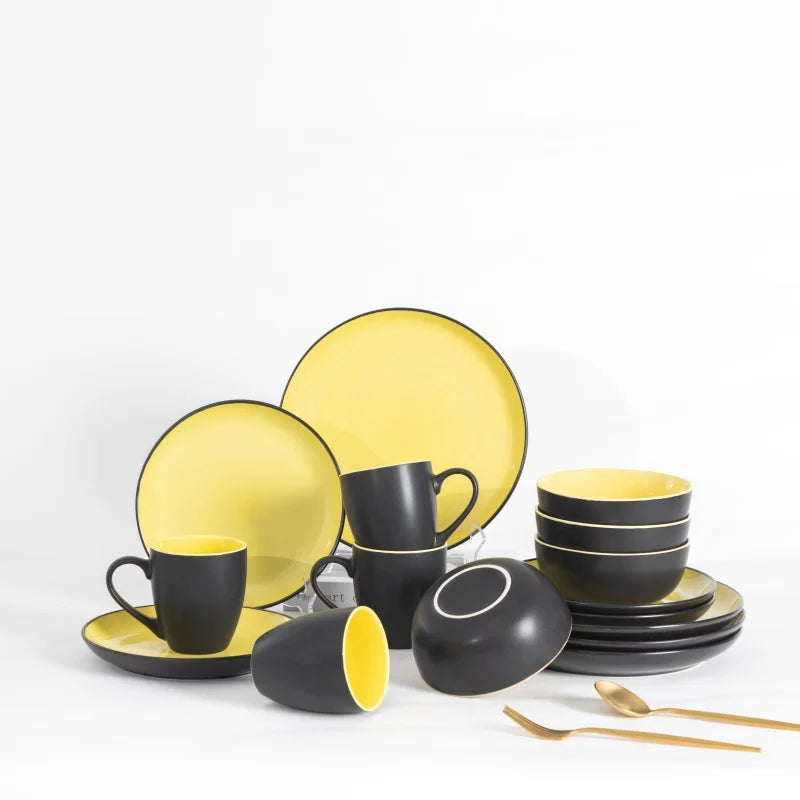 Collection 16Pcs Dinnerware Set with Bowls Plates and Cups,Kitchen and Dining,Service for 4