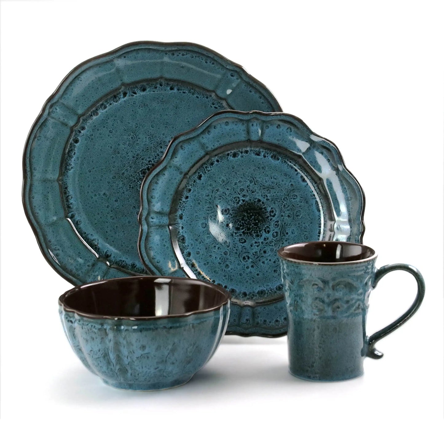 Lavish Blue 16 Piece Round Stoneware Dinnerware Set in Blue
