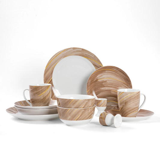 12/24-Piece Luxury Ceramic Bowl and Plate Set Floating Cloud Pattern Porcelain Dinnerware Set Permium Ceramic Kitchen Tableware