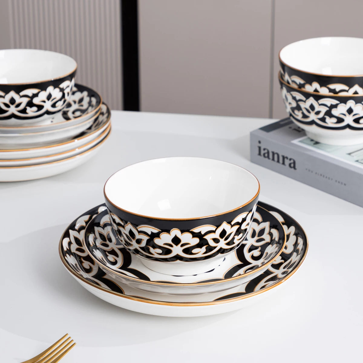 Dinnerware Set for 4-8,Plates and Bowls,Handmade Reactive Glaze Dishes Set,Chip Resistant and Scratch Resistant | Oven