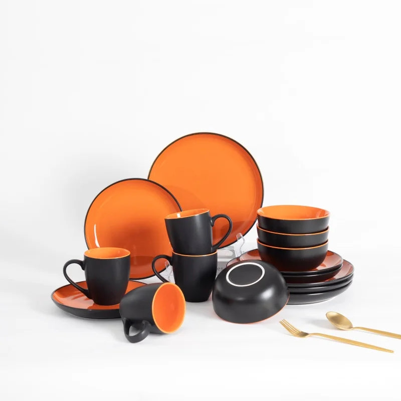 Collection 16Pcs Dinnerware Set with Bowls Plates and Cups,Kitchen and Dining,Service for 4