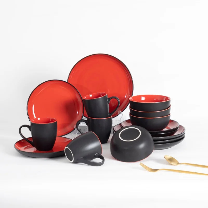Collection 16Pcs Dinnerware Set with Bowls Plates and Cups,Kitchen and Dining,Service for 4
