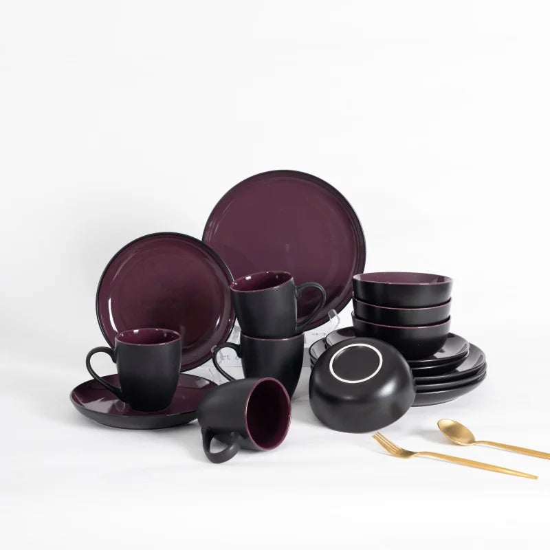 Collection 16Pcs Dinnerware Set with Bowls Plates and Cups,Kitchen and Dining,Service for 4