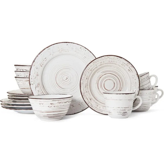 16-Piece Dinnerware Set, Service for 4, Distressed White