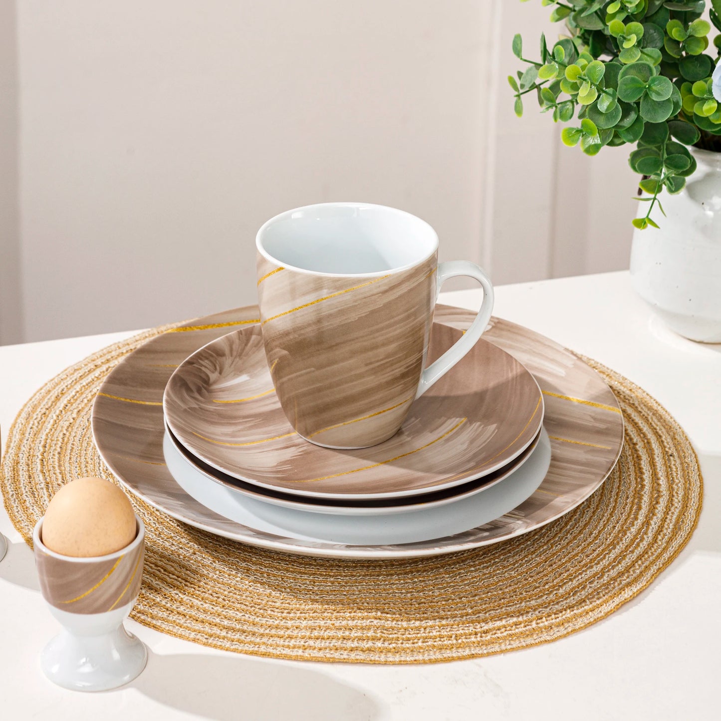 12/24-Piece Luxury Ceramic Bowl and Plate Set Floating Cloud Pattern Porcelain Dinnerware Set Permium Ceramic Kitchen Tableware