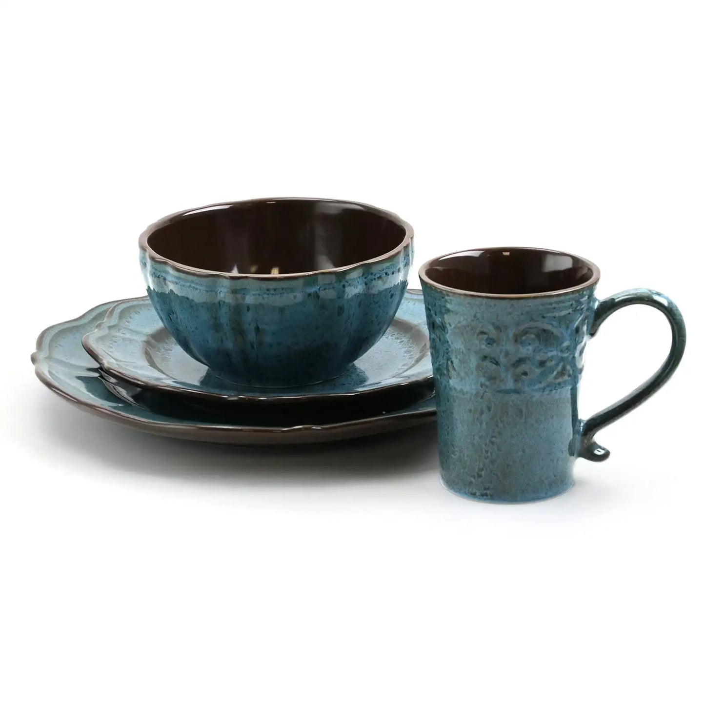 Lavish Blue 16 Piece Round Stoneware Dinnerware Set in Blue