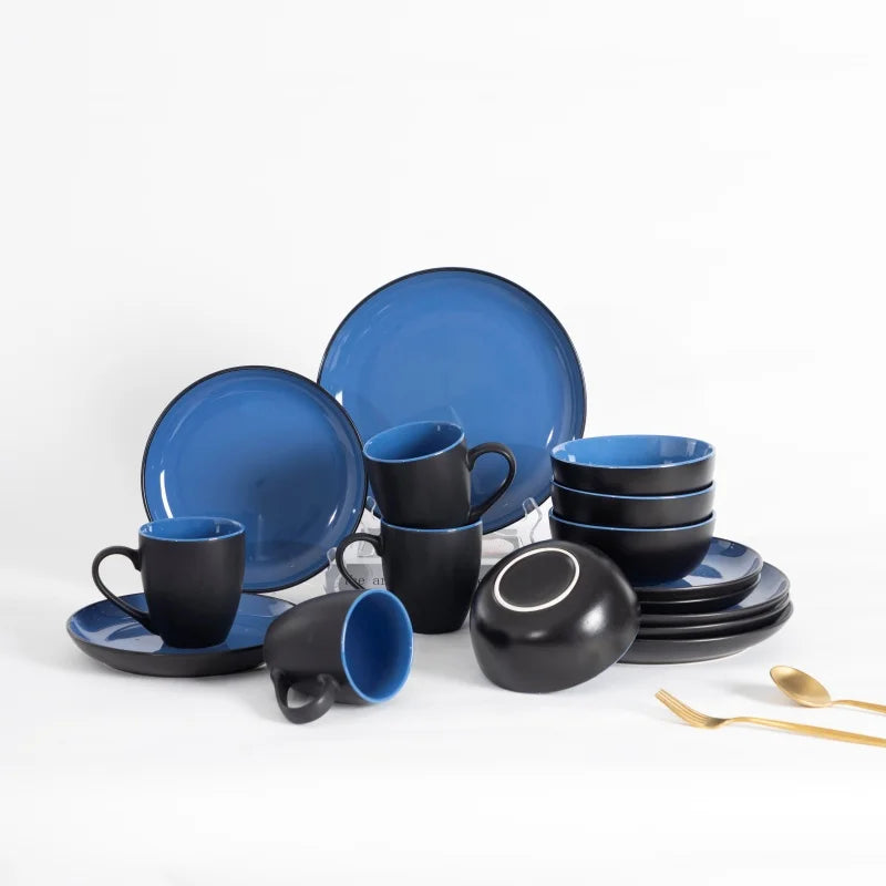 Collection 16Pcs Dinnerware Set with Bowls Plates and Cups,Kitchen and Dining,Service for 4