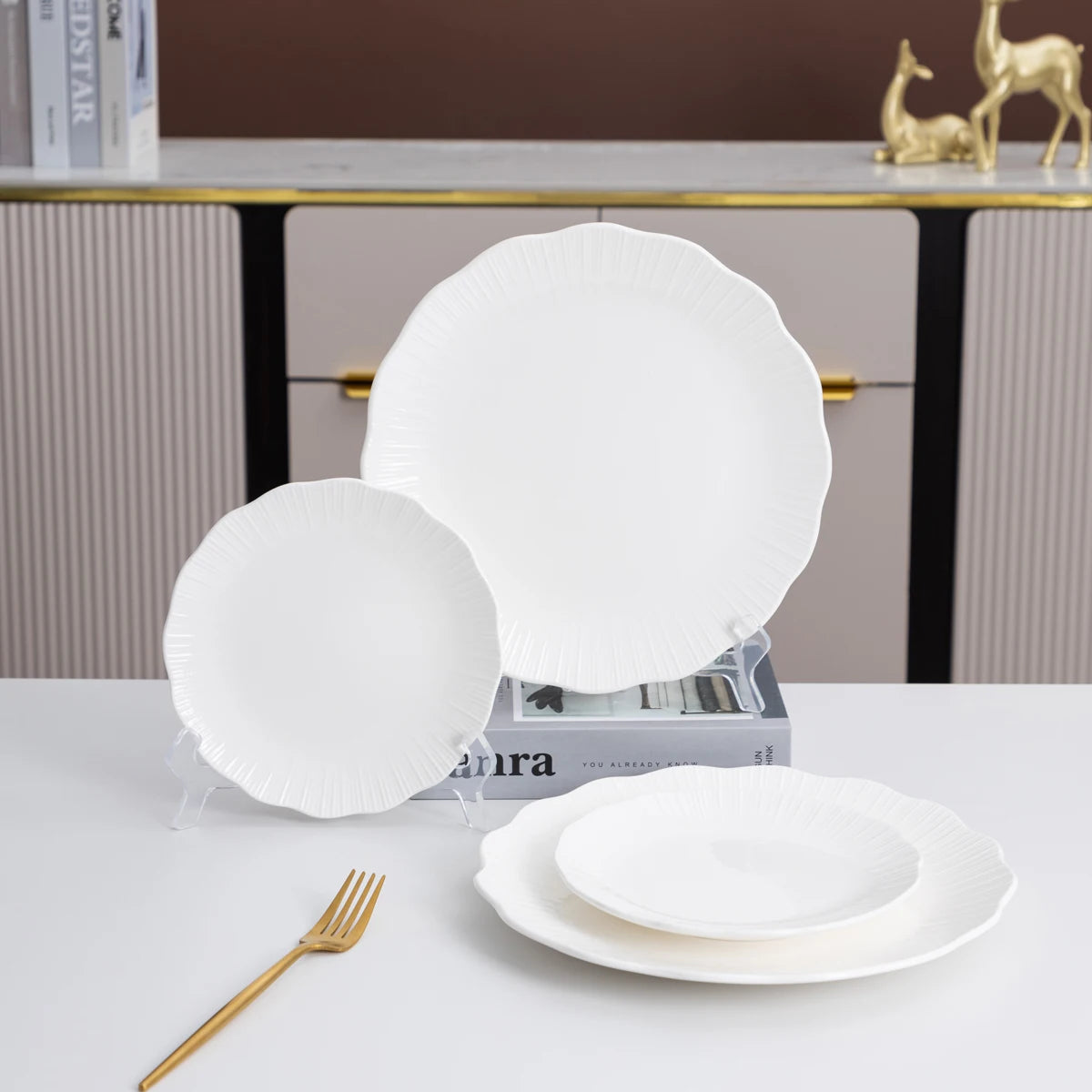 12/20-Piece Porcelain Dinner Set Elegant White Ceramic Bowl and Plate Set for Household Kitchen Premium Tableware Suit