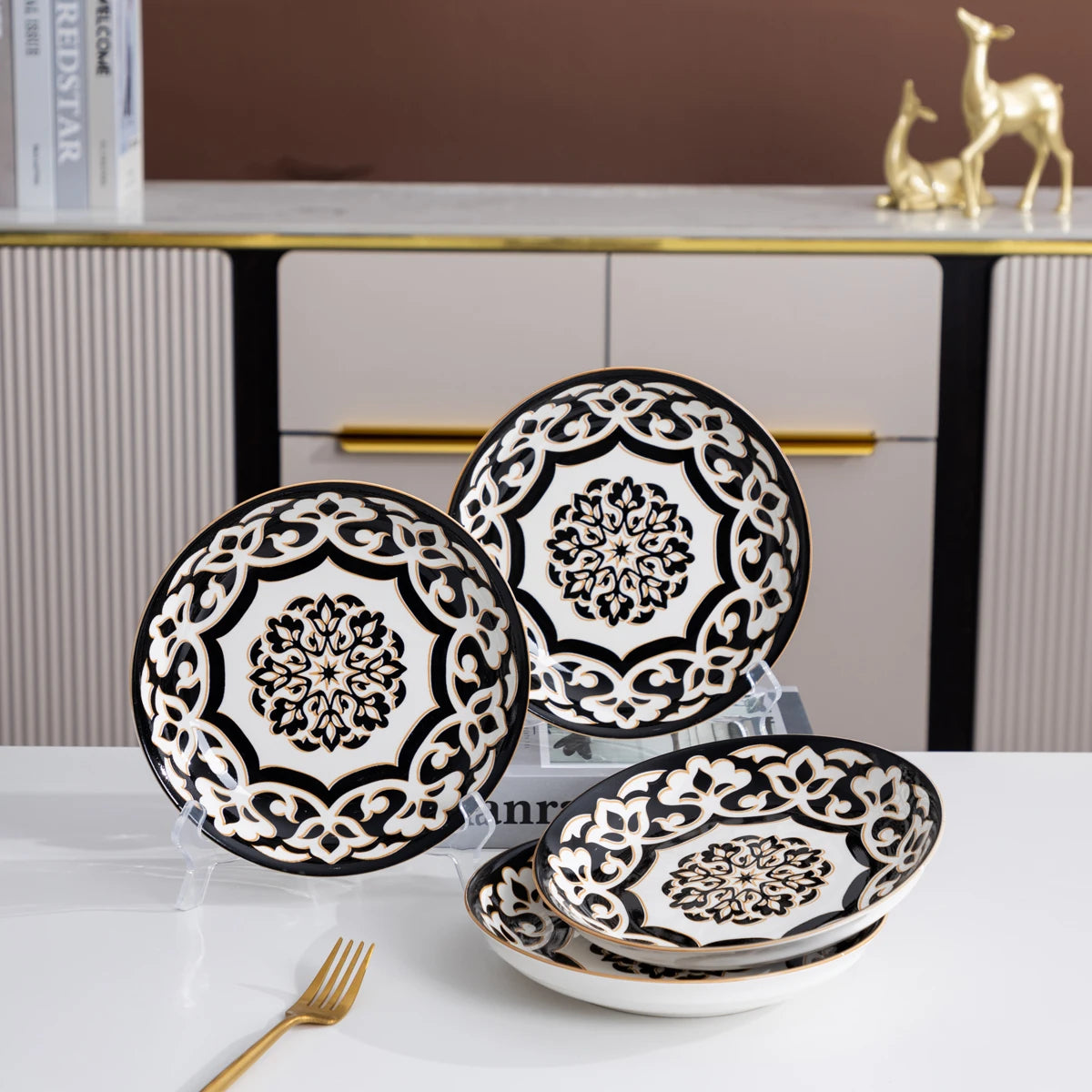 Dinnerware Set for 4-8,Plates and Bowls,Handmade Reactive Glaze Dishes Set,Chip Resistant and Scratch Resistant | Oven