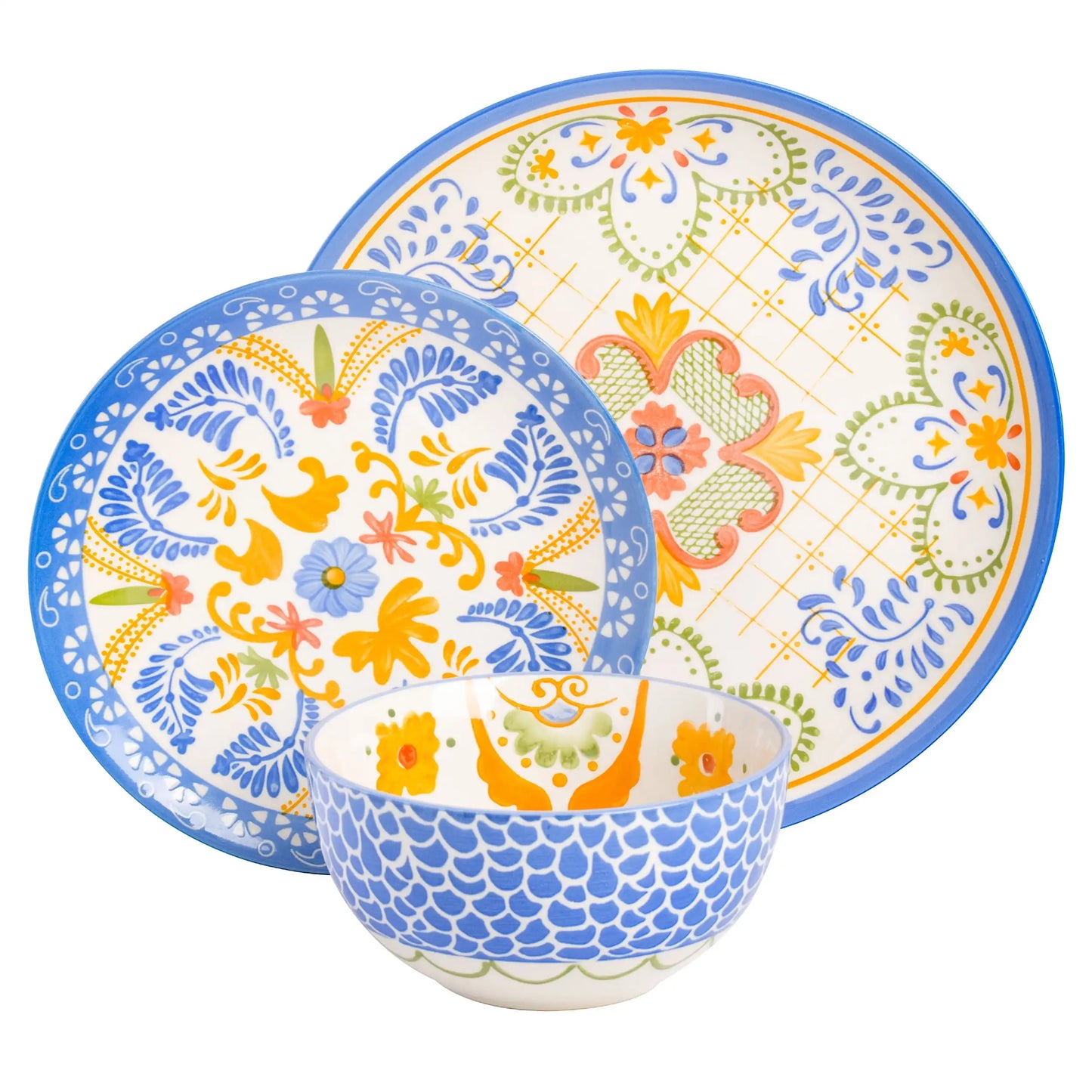 12 Piece Round Stoneware Dinnerware Set in Assorted Designs